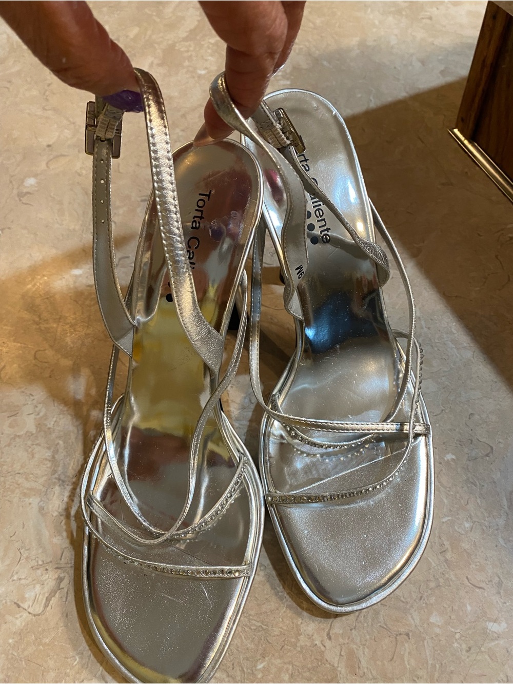 Silver Strappy Slingback Heels